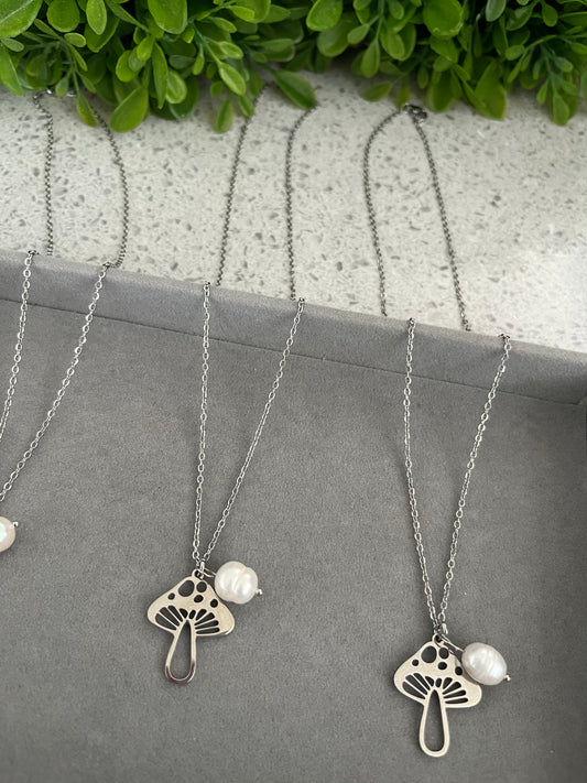 Silver mushroom necklace